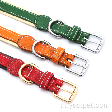 OEM luxe lederen Soft Touch halsbanden Luxe echt leer gewatteerde roze marineblauw groen oranje Halsband